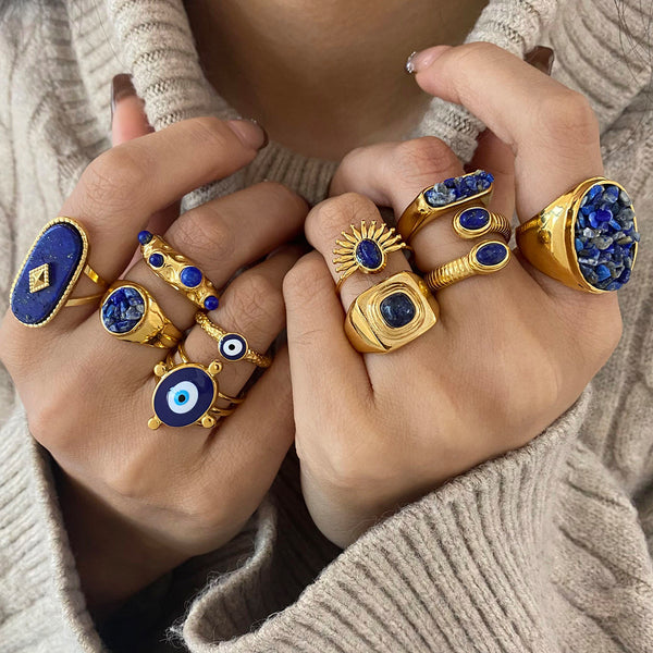 Stainless Steel Natural Stone Rings High-End Niche Rings Hand Jewelry