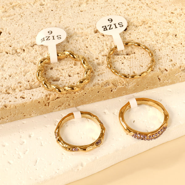 Stainless Steel Ring Jewelry Fashion Personality Niche Design Sense Twist Diamond-Set Ring Hand Jewelry