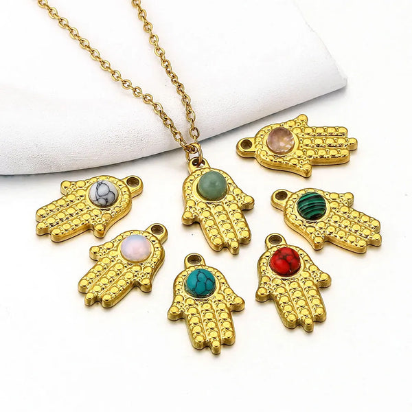 Stainless Steel Palm Natural Stone Pendant 18K Vacuum Electroplating Gold Pendant