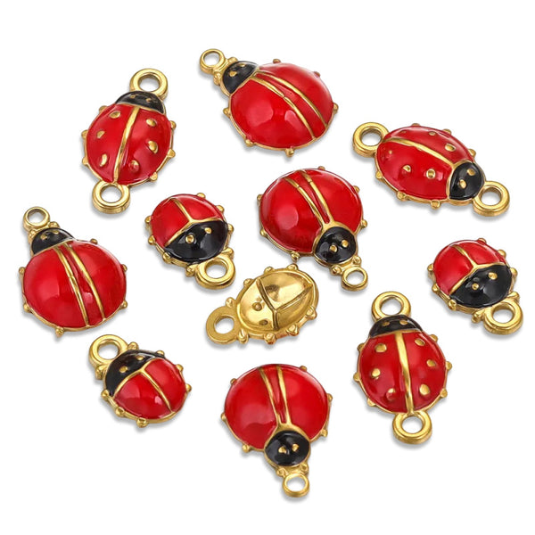 Stainless Steel Seven Star Ladybug Pendant Dripping Oil Single Hole Double Hole Pendant DIY Jewelry Accessories