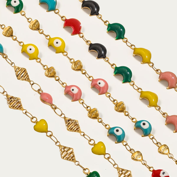 Moon Plated 18K Gold Stainless Steel Chain Drip Oil Devil's Eye Handmade Chain