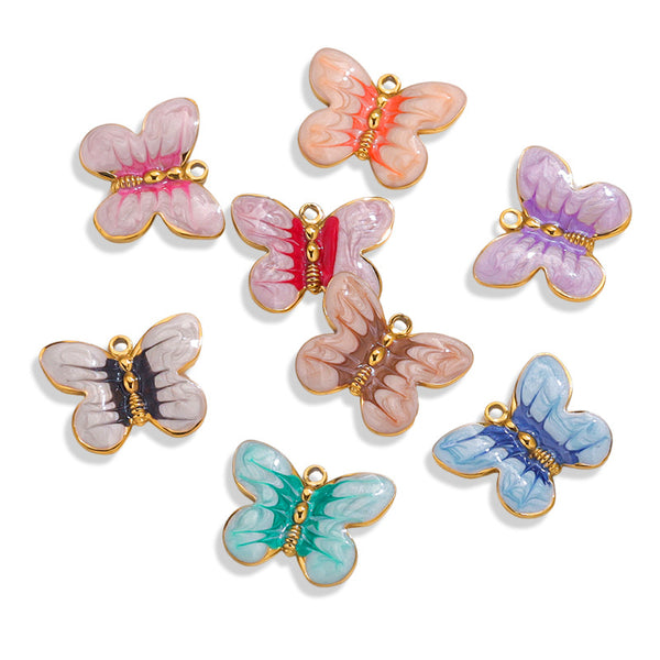 Stainless Steel Cartoon Butterfly Pattern Cartoon Pendant Drip Oil Enamel Bag DIY Jewelry Accessories Vacuum Gold Plated