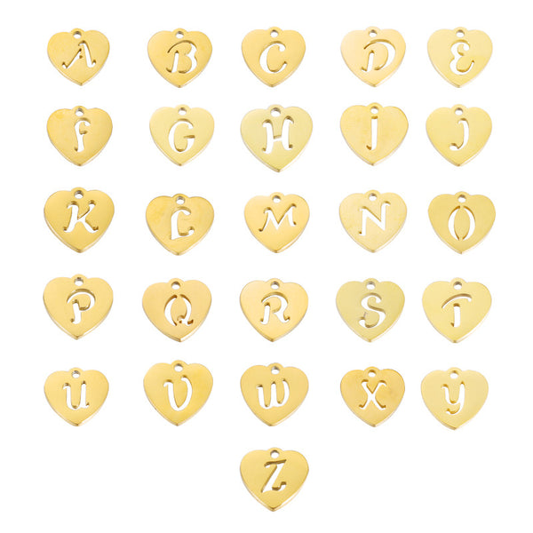 Diy Jewelry Accessories 12mm Mirror Stainless Steel A-Z Peach Heart Love Hollow English Letter Pendant
