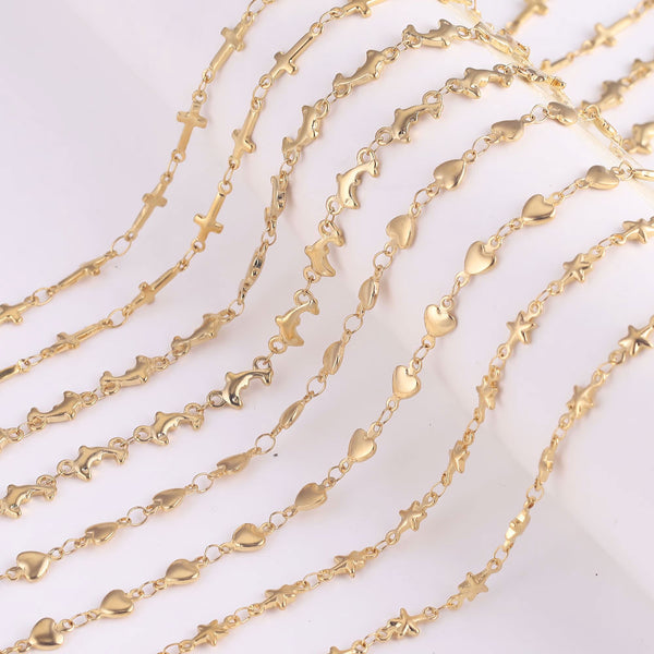 Stainless Steel Vacuum Chain Golden Peach Heart Cross Chain Diy Necklace Jewelry