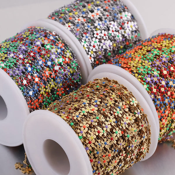 Small Flower Chain Color Daisy Dripping Oil Diy Stainless Steel Beaded Handmade Chain