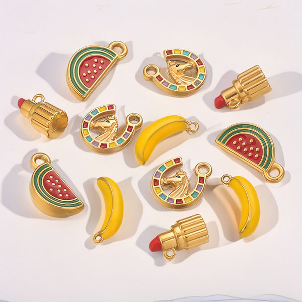 Stainless Steel Apple Three-Dimensional Fruit Lipstick Pony Series Accessories Diy Small Fresh Accessories