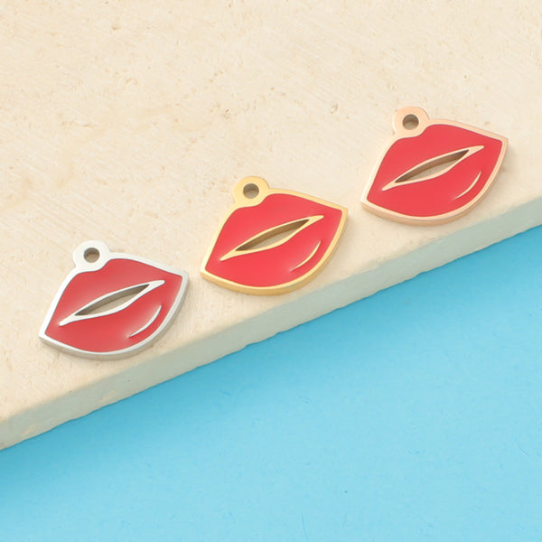 Mirror Stainless Steel Outer Single Hole Hollow Red Lip Pendant DIY Accessories
