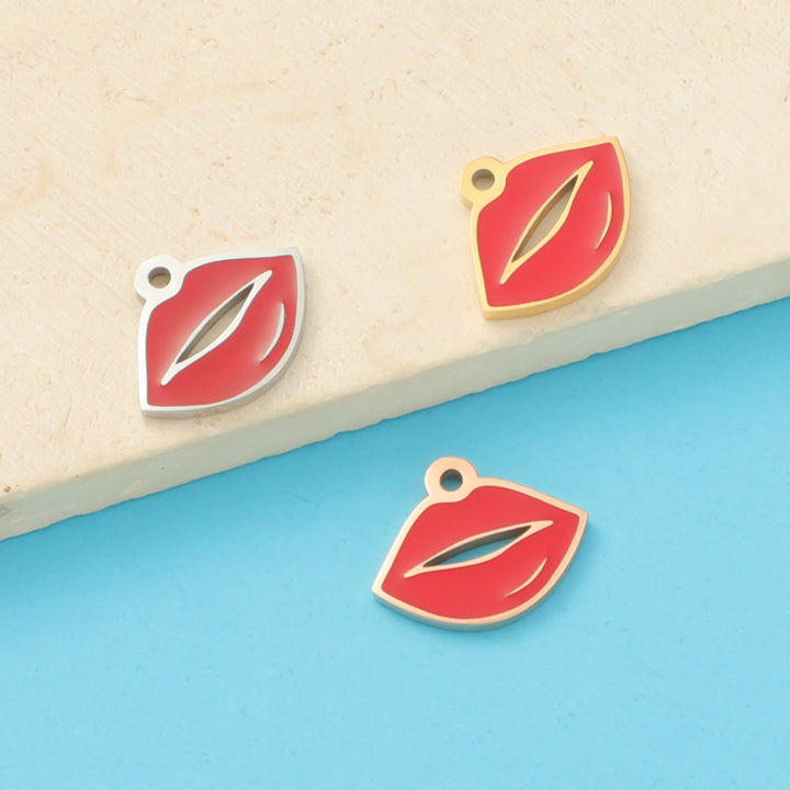 Mirror Stainless Steel Outer Single Hole Hollow Red Lip Pendant DIY Accessories