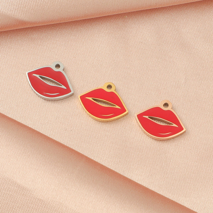 Mirror Stainless Steel Outer Single Hole Hollow Red Lip Pendant DIY Accessories