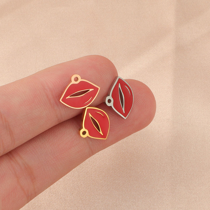 Mirror Stainless Steel Outer Single Hole Hollow Red Lip Pendant DIY Accessories