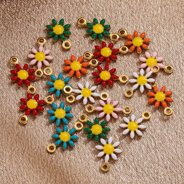 Stainless Steel 18k Gold Dripping Oil Daisy With Loop Single Loop Double Circle Handmade Diy Pendant
