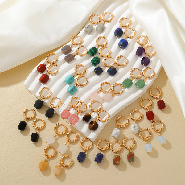 Geometric Natural Stone Earrings Stainless Steel Simple Niche Design High-End Earrings