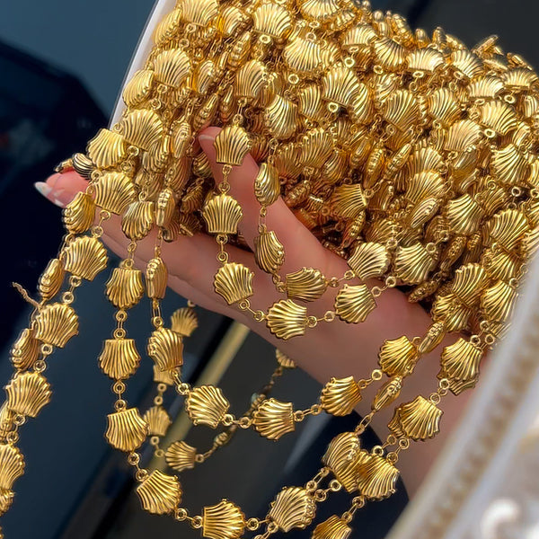 Stainless Steel Chain Golden Small Shell Shape Diy Chain Bracelet Necklace Accessories