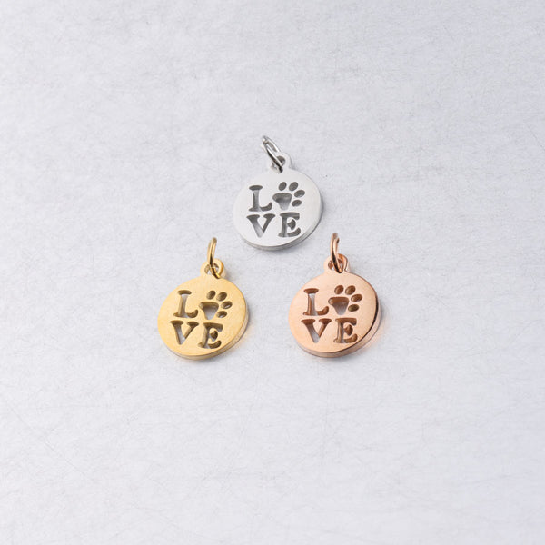 12*17mm LOVE Dog Paw Full Polished Small Pendant DIY Stainless Steel Jewelry Accessories with Hanging Ring 0.8*5mm