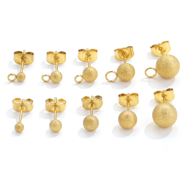 Stainless Steel Matte Gold Beads Welding Pin With Hanging Stainless Steel Stud Ear Pin Diy Handmade Jewelry Accessories Hypoallergenic
