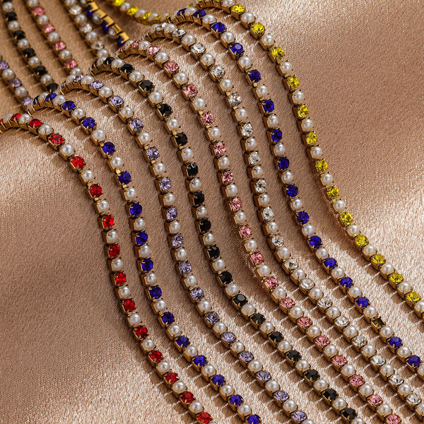 Stainless Steel Crystal Pearl Claw Chain Clothing Accessories Dress Color Retention Chain Diy Jewelry Chain